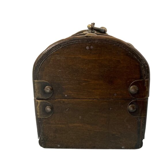 Small Decorative Wood Treasure Chest Jewelry Box With Brass Accents - Picture 7 of 10